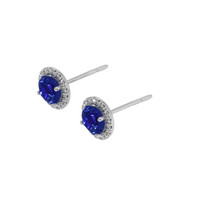 1.10&nbsp;Ct.Tw.Total Carat Weight Blue Sapphire and Natural Diamond Studs Earrings, 18K White Gold Image