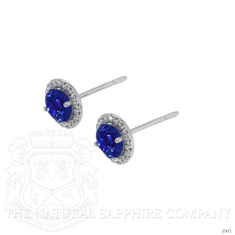 1.10 Ct.Tw. Blue Sapphire and Natural Diamond Studs Earrings, 18K White Gold