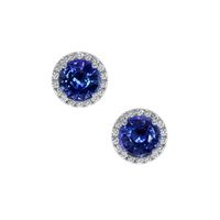 1.25 Ct.Tw. Blue Sapphire and Natural Diamond Pave Earrings, 18K White Gold Video
