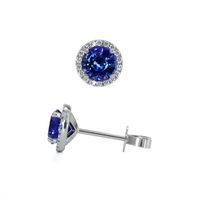 1.25 Ct.Tw. Blue Sapphire and Natural Diamond Pave Earrings, 18K White Gold Image