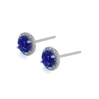 1.25 Ct.Tw. Blue Sapphire and Natural Diamond Pave Earrings, 18K White Gold Image