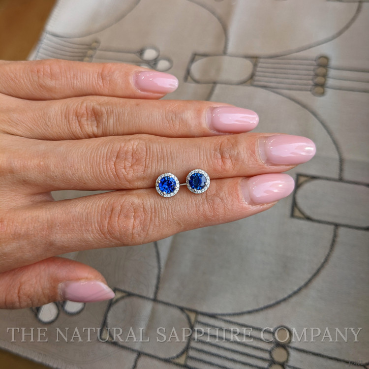 1.25 Ct.Tw. Blue Sapphire and Natural Diamond Pave Earrings, 18K White Gold