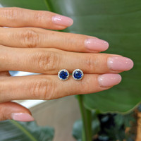 1.25&nbsp;Ct.Tw.Total Carat Weight Blue Sapphire and Natural Diamond Pave Earrings, 18K White Gold Life Style