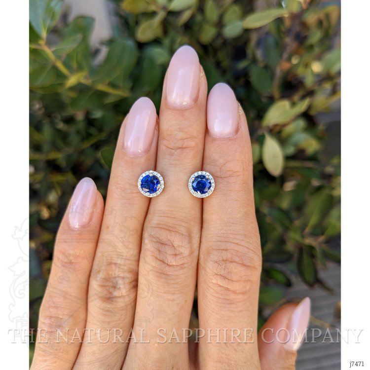 1.25 Ct.Tw. Blue Sapphire and Natural Diamond Studs Earrings, 18K White Gold