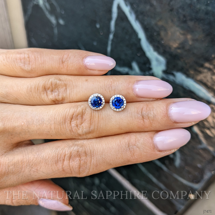 1.25 Ct.Tw. Blue Sapphire and Natural Diamond Studs Earrings, 18K White Gold
