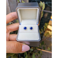 1.25&nbsp;Ct.Tw.Total Carat Weight Blue Sapphire and Natural Diamond Studs Earrings, 18K White Gold Life Style