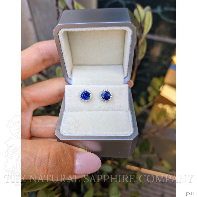 1.25 Ct.Tw. Blue Sapphire and Natural Diamond Studs Earrings, 18K White Gold