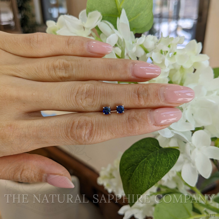 0.71 Ct.Tw. Blue Sapphire Studs Earrings, 14K White Gold