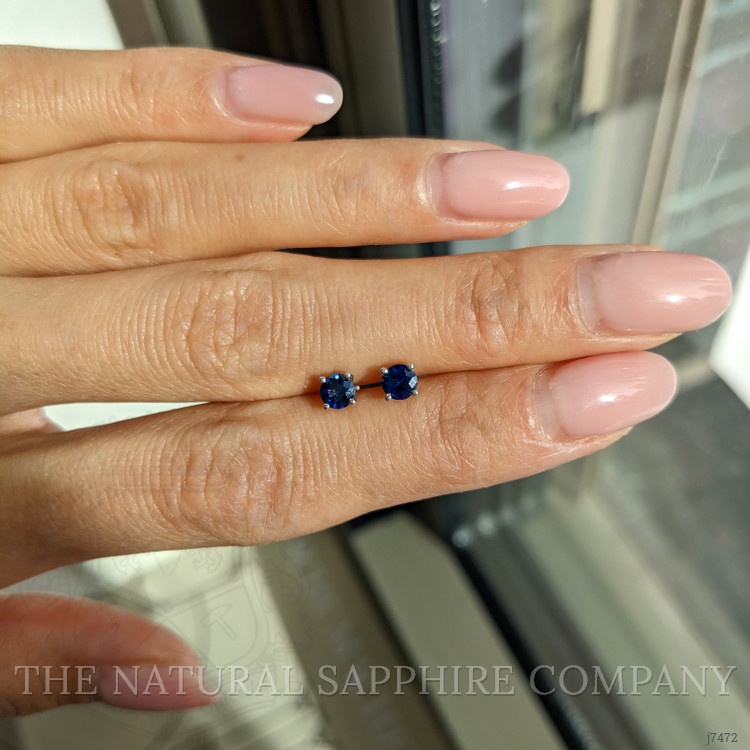 0.71 Ct.Tw. Blue Sapphire Studs Earrings, 14K White Gold