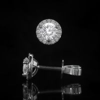 0.60 Ct.Tw. White Sapphire and Natural Diamond Pave Earrings, 18K White Gold Image