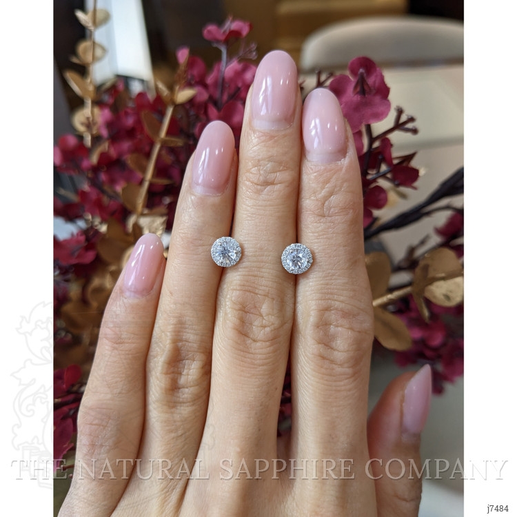 0.60 Ct.Tw. White Sapphire and Natural Diamond Studs Earrings, 18K White Gold