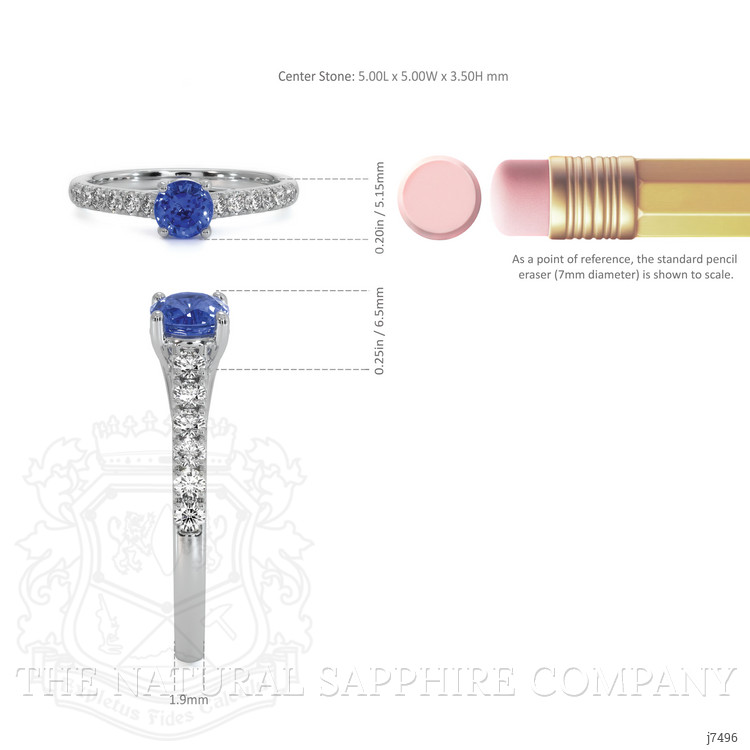 0.65 Ct. Blue Sapphire and Natural Diamond Pave Ring, 18K White Gold