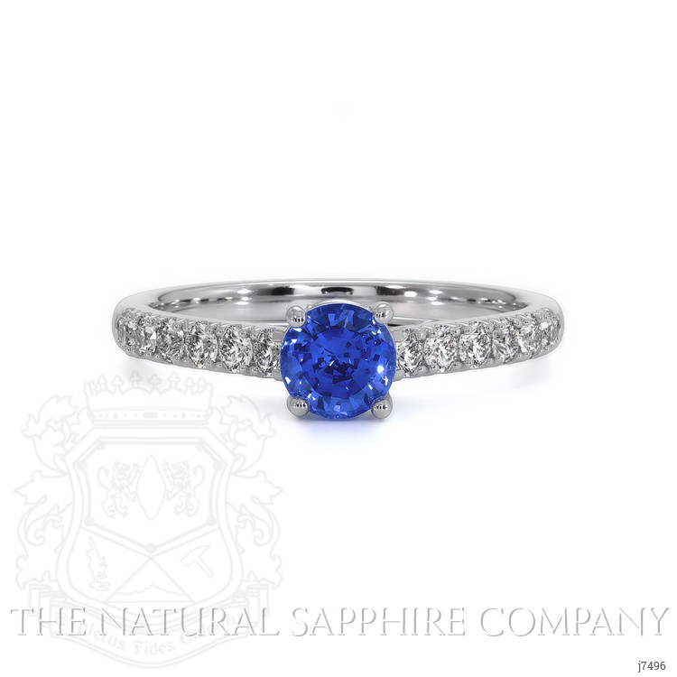 0.65 Ct. Blue Sapphire and Natural Diamond Pave Ring, 18K White Gold
