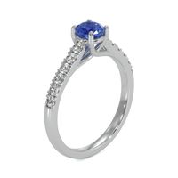0.65 Ct. Blue Sapphire and Natural Diamond Pave Ring, 18K White Gold Image