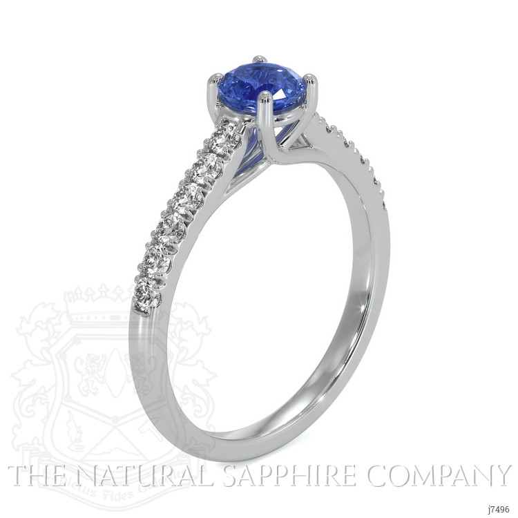 0.65 Ct. Blue Sapphire and Natural Diamond Pave Ring, 18K White Gold