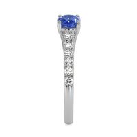 0.65 Ct. Blue Sapphire and Natural Diamond Pave Ring, 18K White Gold Image