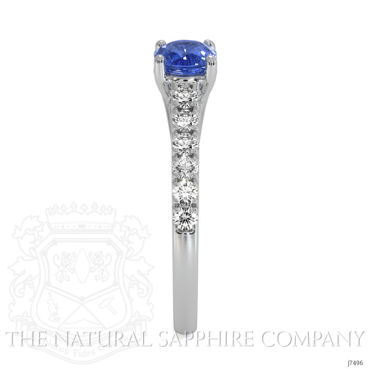 0.65 Ct. Blue Sapphire and Natural Diamond Pave Ring, 18K White Gold