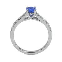 0.65 Ct. Blue Sapphire and Natural Diamond Pave Ring, 18K White Gold Image