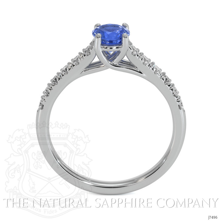 0.65 Ct. Blue Sapphire and Natural Diamond Pave Ring, 18K White Gold