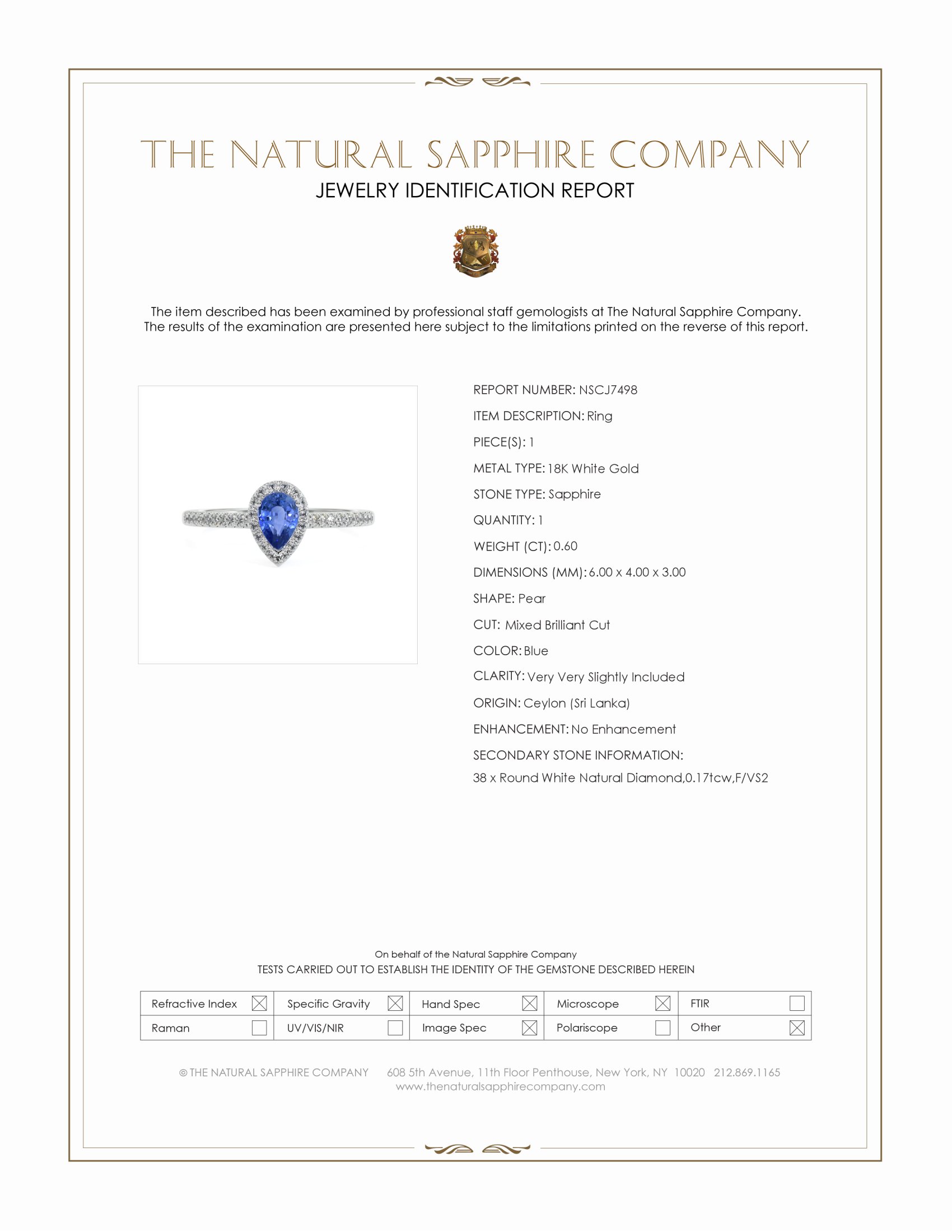 0.60 Ct. Blue Sapphire and Natural Diamond Pave Ring, 18K White Gold