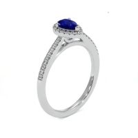 0.60 Ct. Blue Sapphire and Natural Diamond Pave Ring, 18K White Gold Image