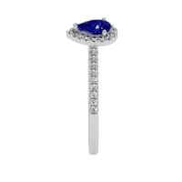 0.60 Ct. Blue Sapphire and Natural Diamond Pave Ring, 18K White Gold Image