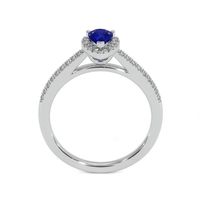 0.60 Ct. Blue Sapphire and Natural Diamond Pave Ring, 18K White Gold Image