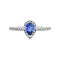 0.60 Ct. Blue Sapphire and Natural Diamond Pave Ring, 18K White Gold Video