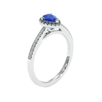 0.60 Ct. Blue Sapphire and Natural Diamond Pave Ring, 18K White Gold Image