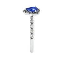 0.60 Ct. Blue Sapphire and Natural Diamond Pave Ring, 18K White Gold Image