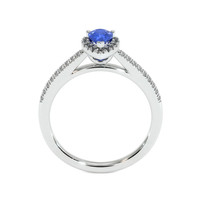 0.60 Ct. Blue Sapphire and Natural Diamond Pave Ring, 18K White Gold Image