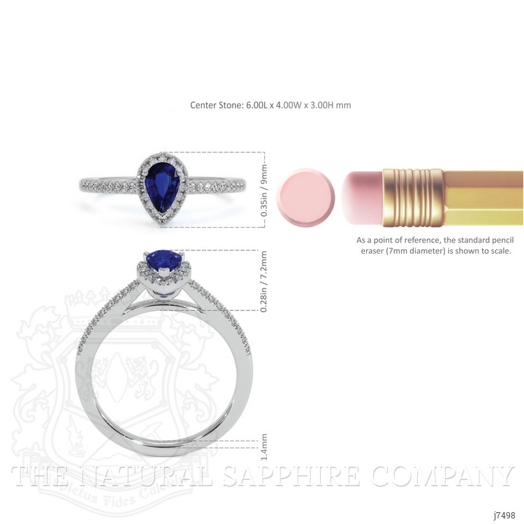 0.60 Ct. Blue Sapphire and Natural Diamond Pave Ring, 18K White Gold