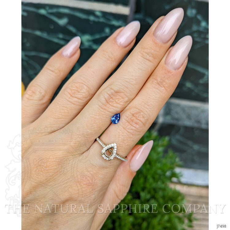 0.60 Ct. Blue Sapphire and Natural Diamond Pave Ring, 18K White Gold