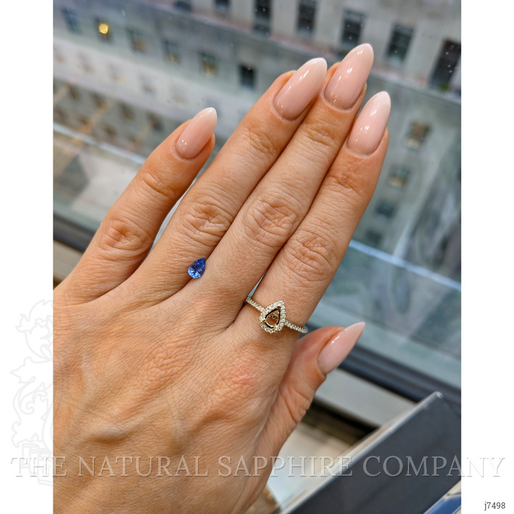 0.60 Ct. Blue Sapphire and Natural Diamond Pave Ring, 18K White Gold