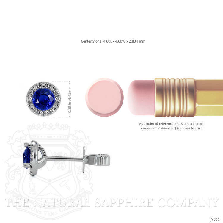 0.75 Ct.Tw. Blue Sapphire and Natural Diamond Pave Earrings, 18K White Gold