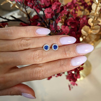 0.75&nbsp;Ct.Tw.Total Carat Weight Blue Sapphire and Natural Diamond Pave Earrings, 18K White Gold Life Style