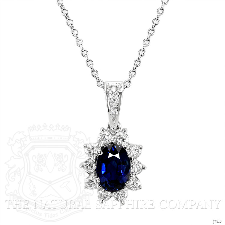 1.20 Ct. Blue Sapphire and Natural Diamond Pendant, 18K White Gold