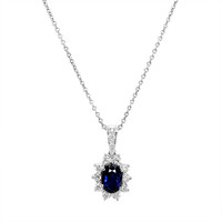 1.20 Ct. Blue Sapphire and Natural Diamond Pendant, 18K White Gold Image