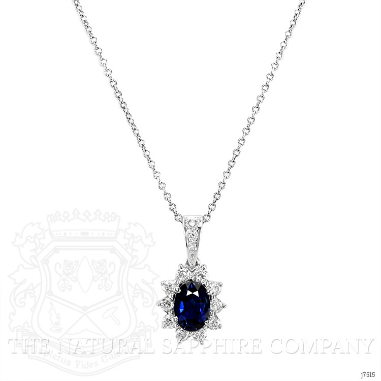 1.20 Ct. Blue Sapphire and Natural Diamond Pendant, 18K White Gold