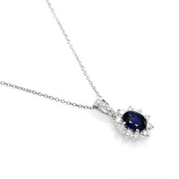 1.20 Ct. Blue Sapphire and Natural Diamond Pendant, 18K White Gold Image