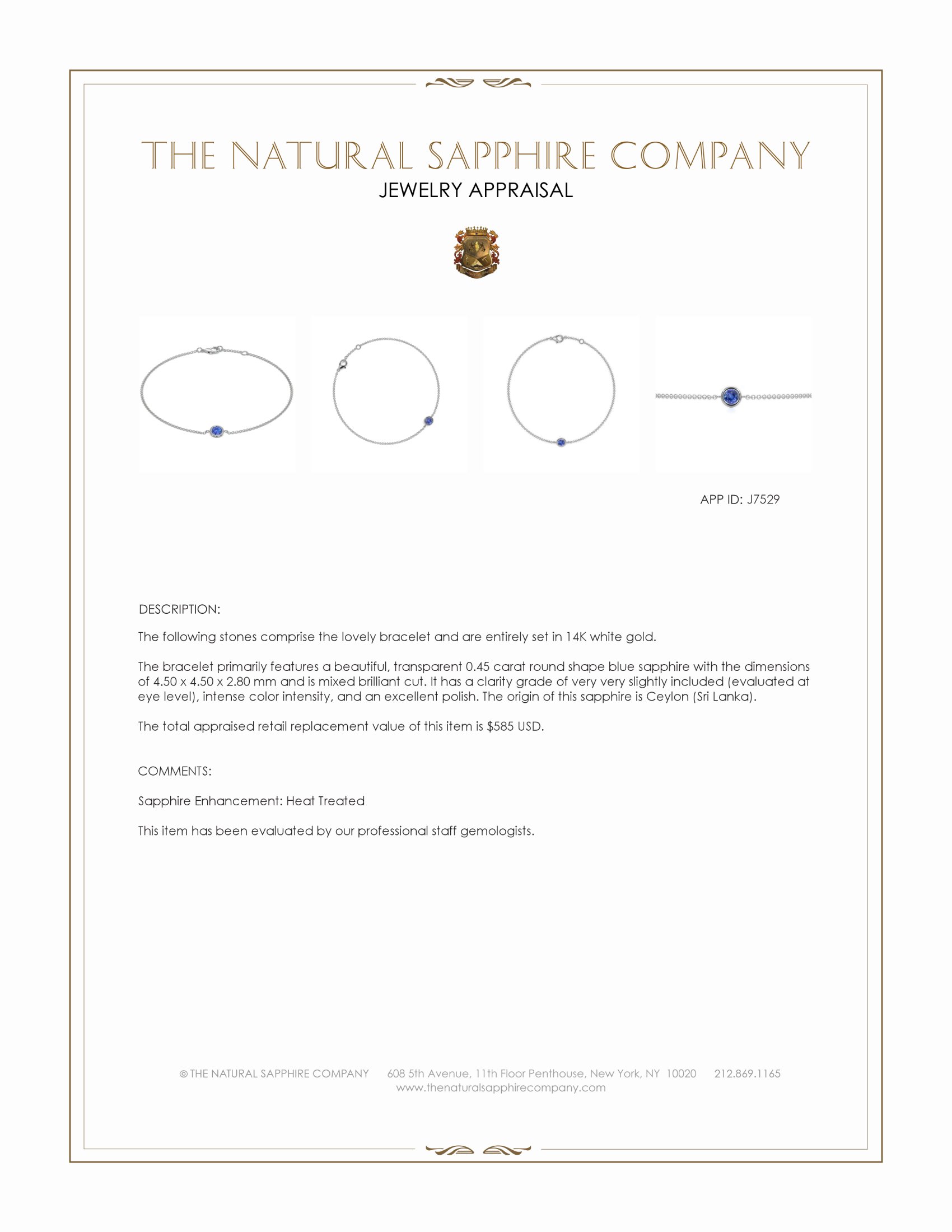 0.45 Ct.Tw. Blue Sapphire Bezel Bracelet, 14K White Gold