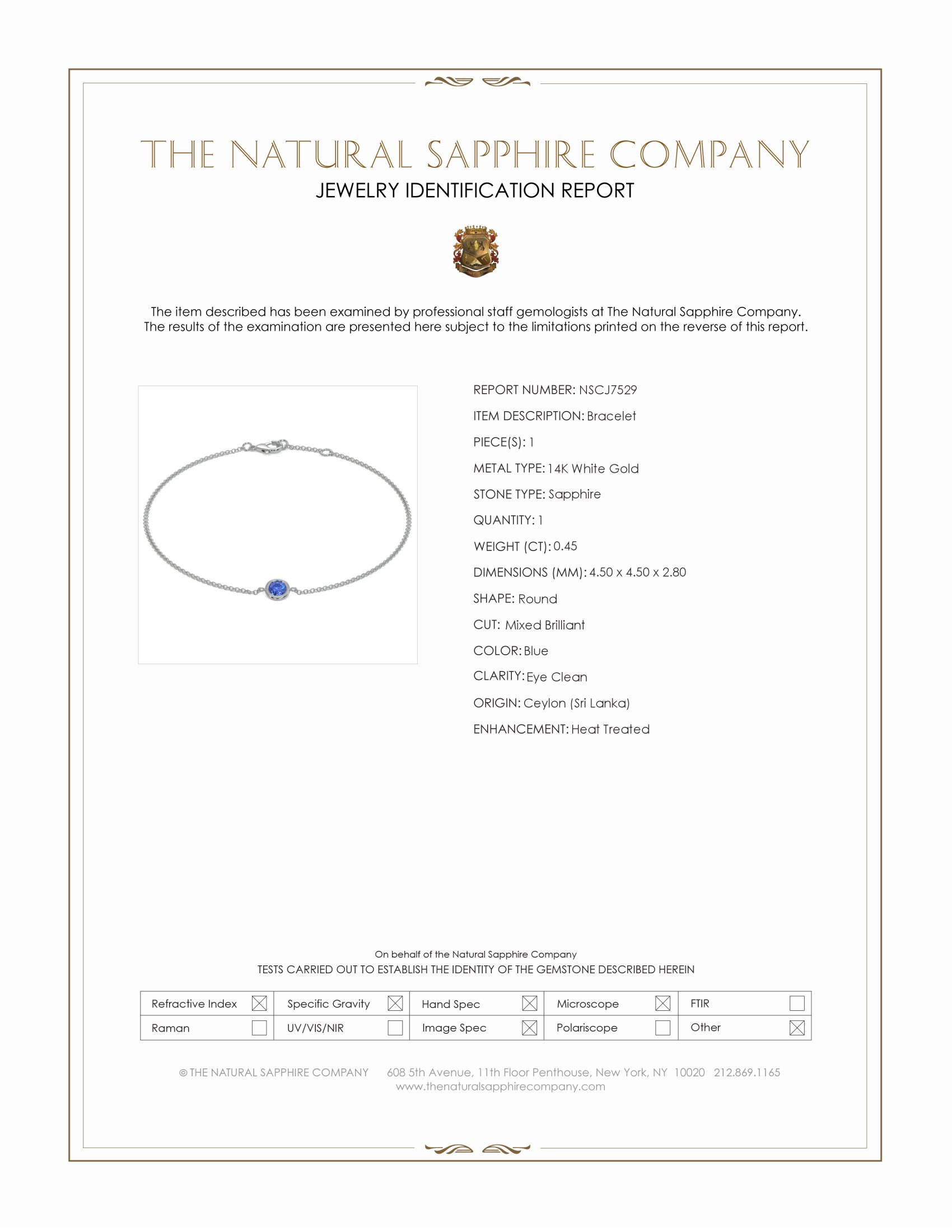 0.45 Ct.Tw. Blue Sapphire Bezel Bracelet, 14K White Gold