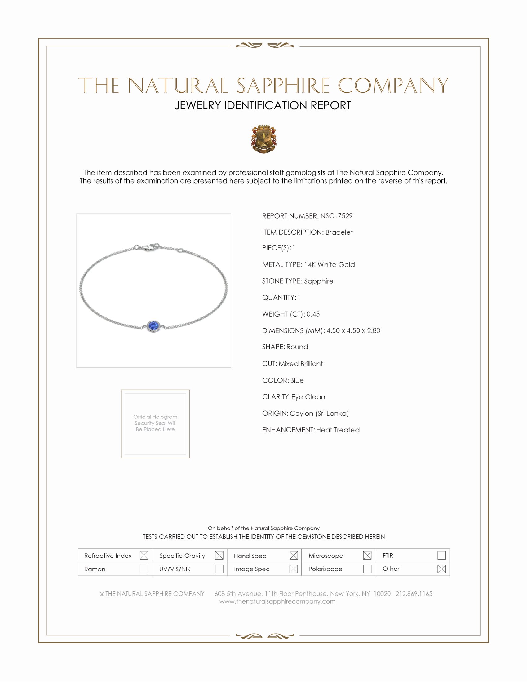 0.45 Ct.Tw. Blue Sapphire Bezel Bracelet, 14K White Gold