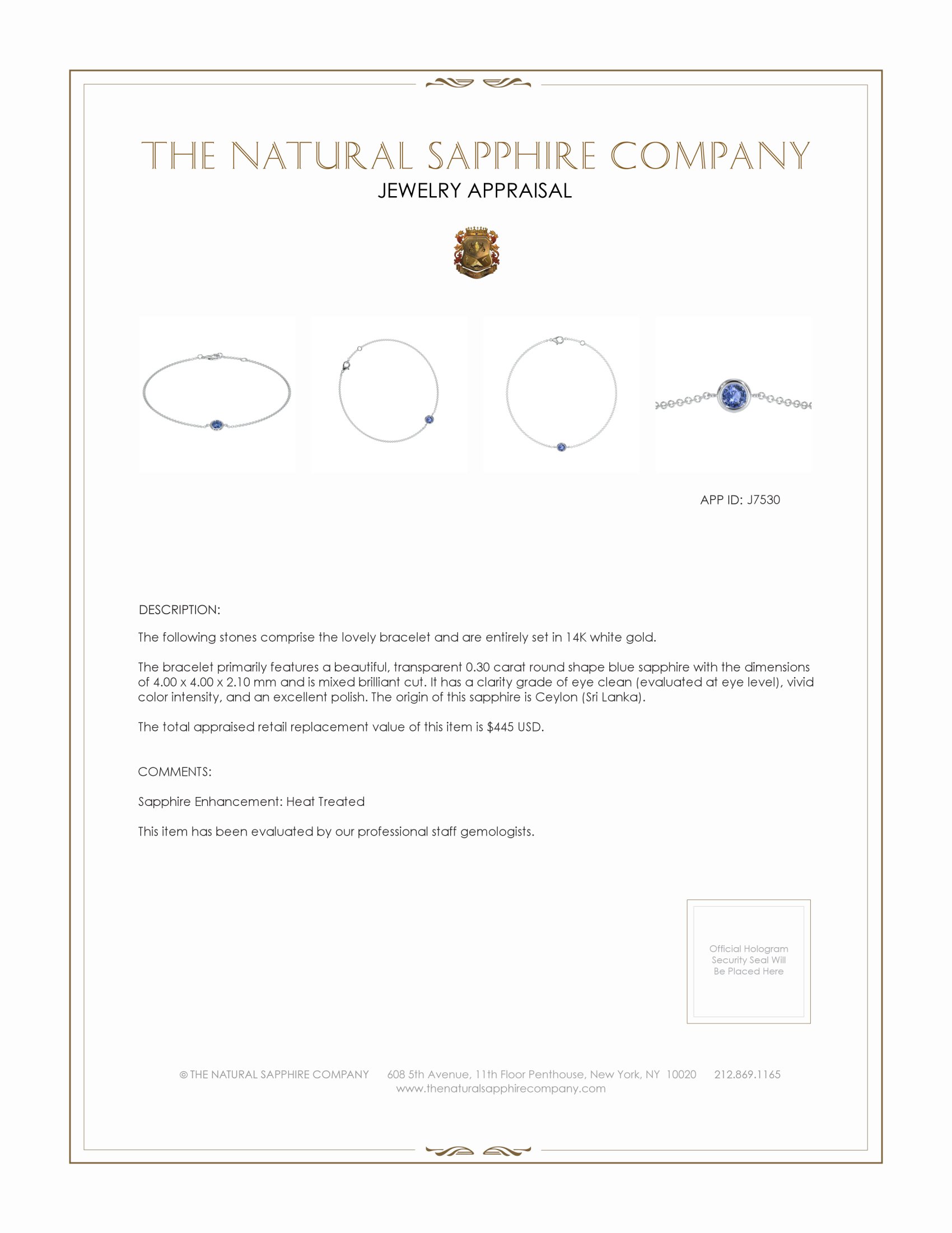 0.30 Ct.Tw. Blue Sapphire Bezel Bracelet, 14K White Gold