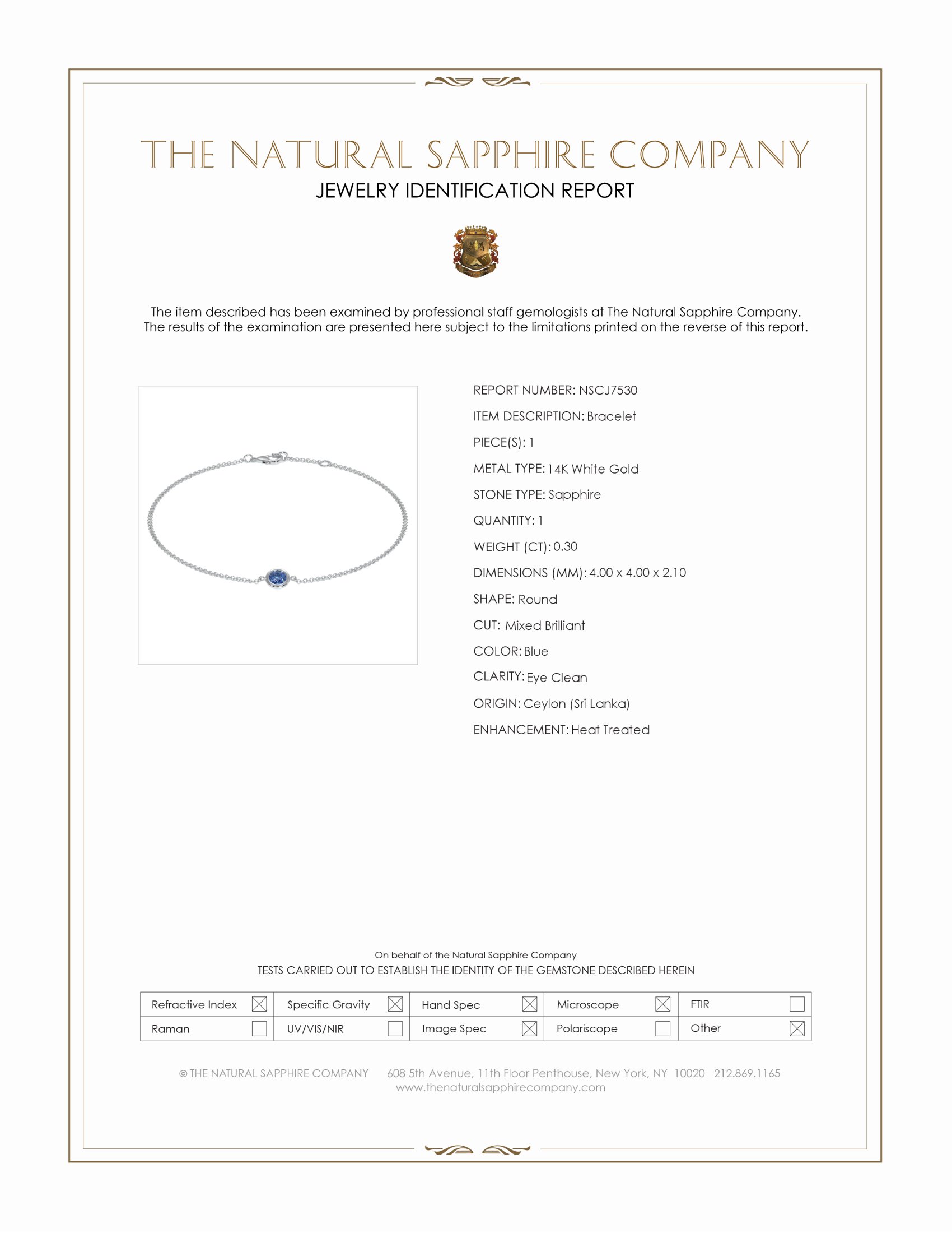 0.30 Ct.Tw. Blue Sapphire Bezel Bracelet, 14K White Gold