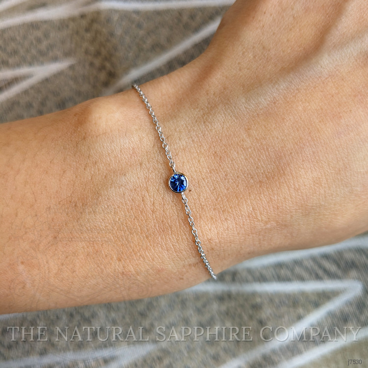 0.30 Ct.Tw. Blue Sapphire Bezel Bracelet, 14K White Gold