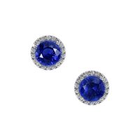 1.20 Ct.Tw.Total Carat Weight Blue Sapphire and Natural Diamond Studs Earrings, 18K White Gold Video