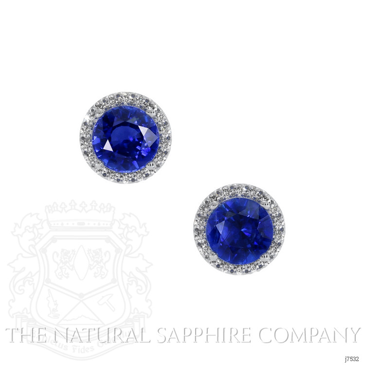 1.20 Ct.Tw. Blue Sapphire and Natural Diamond Studs Earrings, 18K White Gold