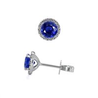 1.20 Ct.Tw.Total Carat Weight Blue Sapphire and Natural Diamond Studs Earrings, 18K White Gold Image