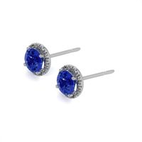 1.20 Ct.Tw.Total Carat Weight Blue Sapphire and Natural Diamond Studs Earrings, 18K White Gold Image